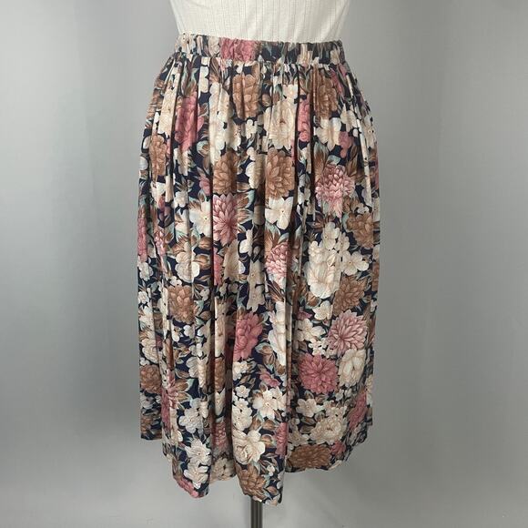 Vintage Midi Skirt Size 8 Pink Cream Floral Print Pleated A Line Cottagecore 90s - Picture 7 of 11